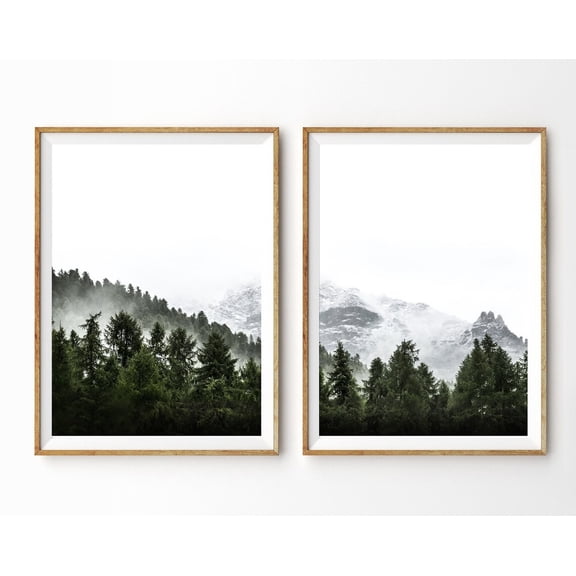 Luvia Set Of 2 Prints Mountain Forest 2 Piece Set Nordic Landscape Art Modern Decor Scandinavian, Modern Wall Decor Set 2 Prints 8x12 UNFRAMED