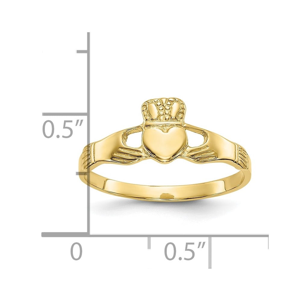 10k Yellow Gold Diamond Solitaire Claddagh Ring - High Polish Irish Heart & Hands Ring (Size 6) - View #4