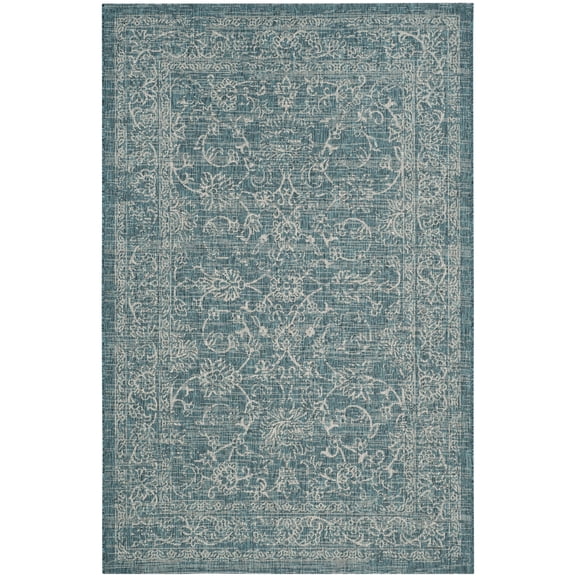 SAFAVIEH Courtyard Laurel Medallion Indoor/Outdoor Area Rug, Turquoise, 5' x 7'