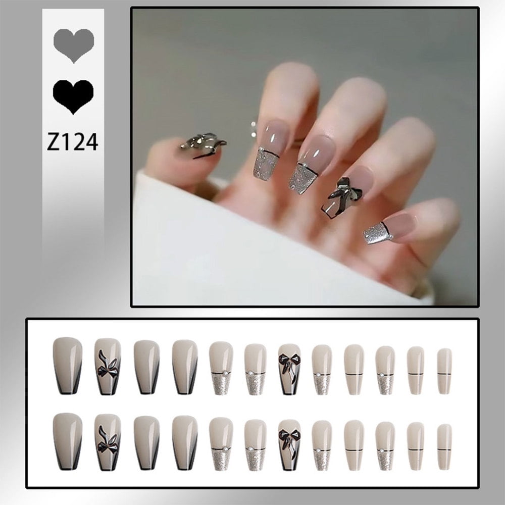 Black Crystal Butterfly Fake Nails Chip-Proof Smudge-Proof Fake Nai For ...