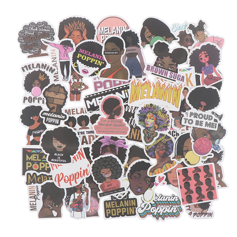 50Pcs Inspirational Melanin Poppin Black Girl Sticker DIY Luggage Laptop Decal 