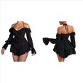 thumbnail image 3 of Vestido Midi para Mujer, Disfraz de Halloween, con Hombros Descubiertos, Estilo Hada Mariposa, para Fiesta de Cosplay, con Pañuelo Negro M, 3 of 7