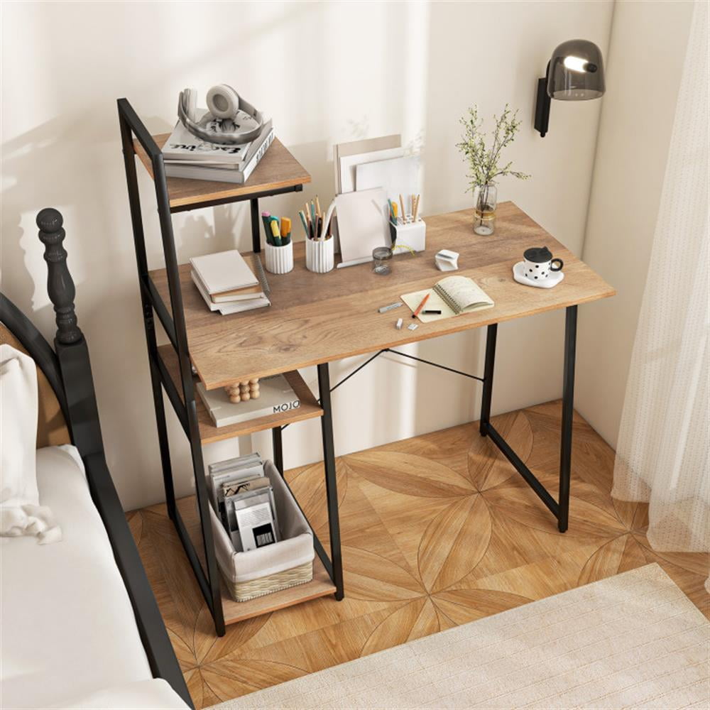 Demi Bonn Compact Computer Desk Workstation with 4 Tier Shelves for Home and Office Desk Study Writing Table, Beige