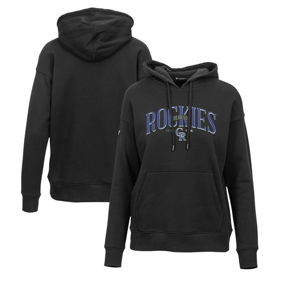 Women's Levelwear Black Colorado Rockies Adorn Cooperstown Collection Retro Spellout Pullover Hoodie