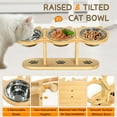 thumbnail image 4 of Adjustable Height Stainless Steel Elevated Food & Water Bowl Set with Bamboo Shelf for Cats, (3 Pack), 4 of 7