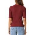thumbnail image 3 of INSPIRE CHIC Crew Neck Top for Women's Ruched Half Sleeve Basic Casual Blouse Tops M Dark Red, 3 of 6