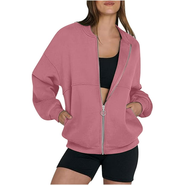 Chaquetas y abrigos casuales sin capucha de manga larga para mujer, sudaderas extragrandes con cremallera, chaqueta, abrigo, manga larga, informal, otoño, ropa para adolescentes, abrigo para mujer