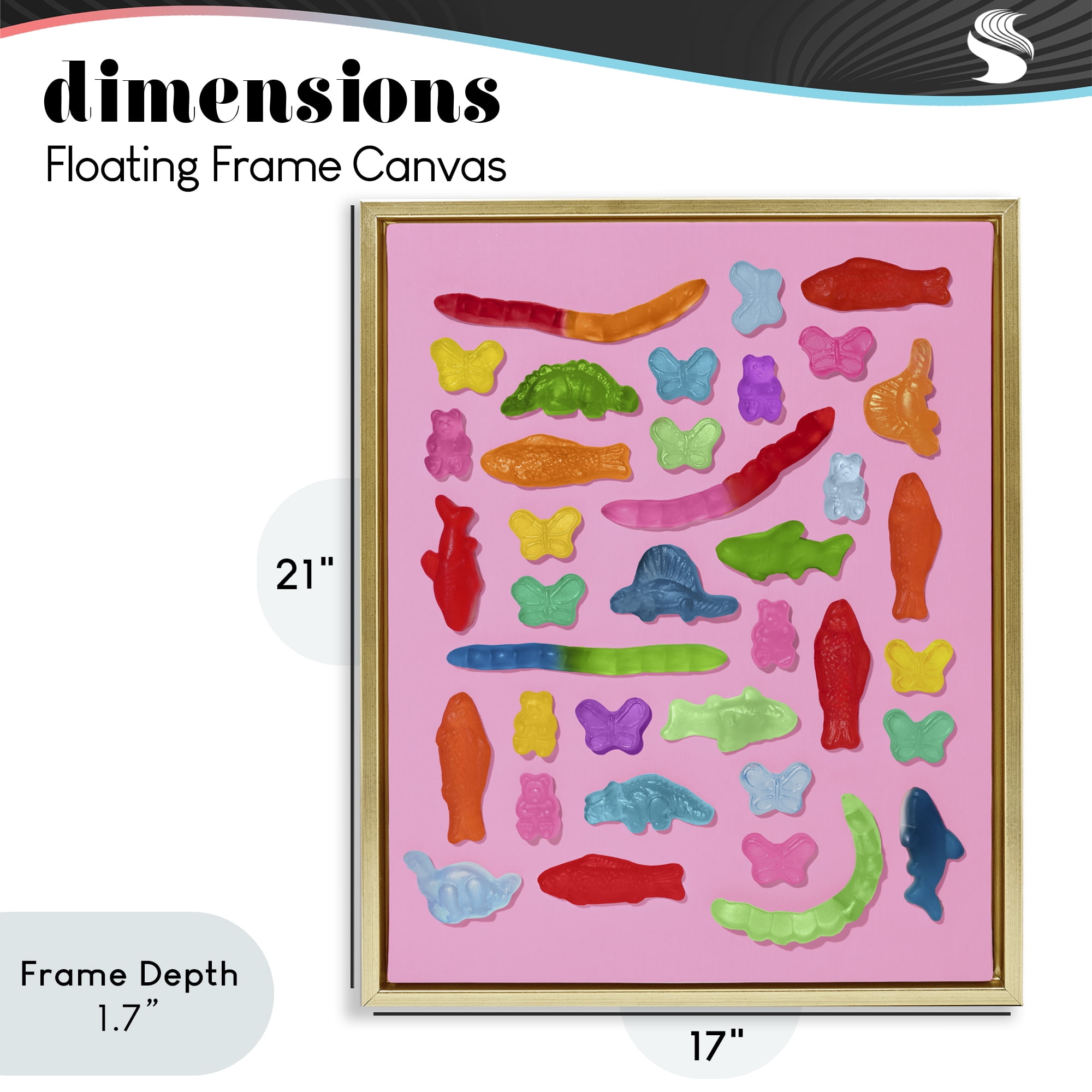 Stupell Industries Pink Gummy Animal Collage Gold Framed Floater Canvas Wall Art, design by LISH Creative