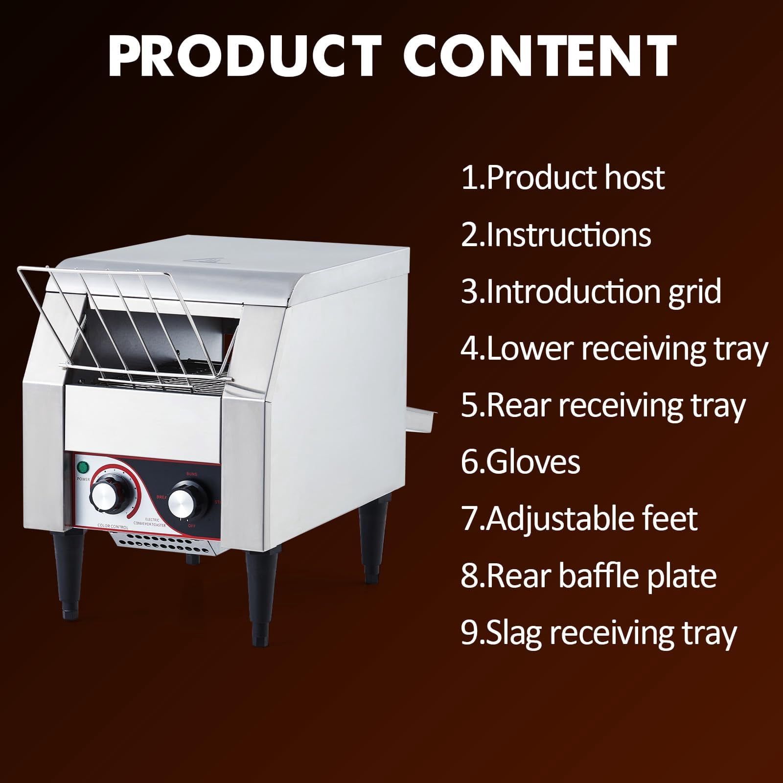 Luku Commercial Conveyor Toaster – 150 Slices/Hour, 1700W Heavy Duty Stainless Steel Electric Oven With Dual Heating Tubes for Restaurants, Bagels, Croissants