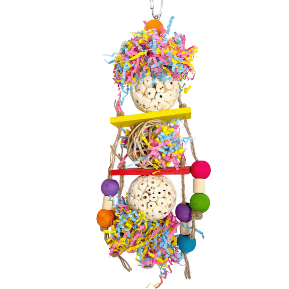 1106 Sola Shred Tower Mandarin Bird Toys by M&M - Colorful Beak & Feet Foraging Party