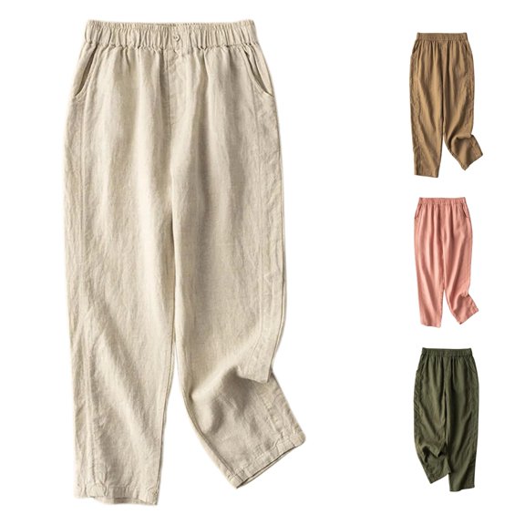 Gunia Capri Pants Women Solid Color Pocket Loose Elastic Haren Versatile Casual Pants Summer Pants