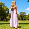 thumbnail image 4 of HAOTAGS Girls Striped Dresses,Summer Cami Beach Cover Gown Drawstring Tank Maxi Dress Pink 11-12, 4 of 9
