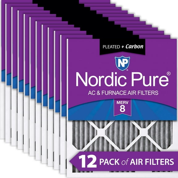 10x20x1 (9_1/2x19_1/2) Furnace Air Filters MERV 8 Pleated Plus Carbon 12 Pack