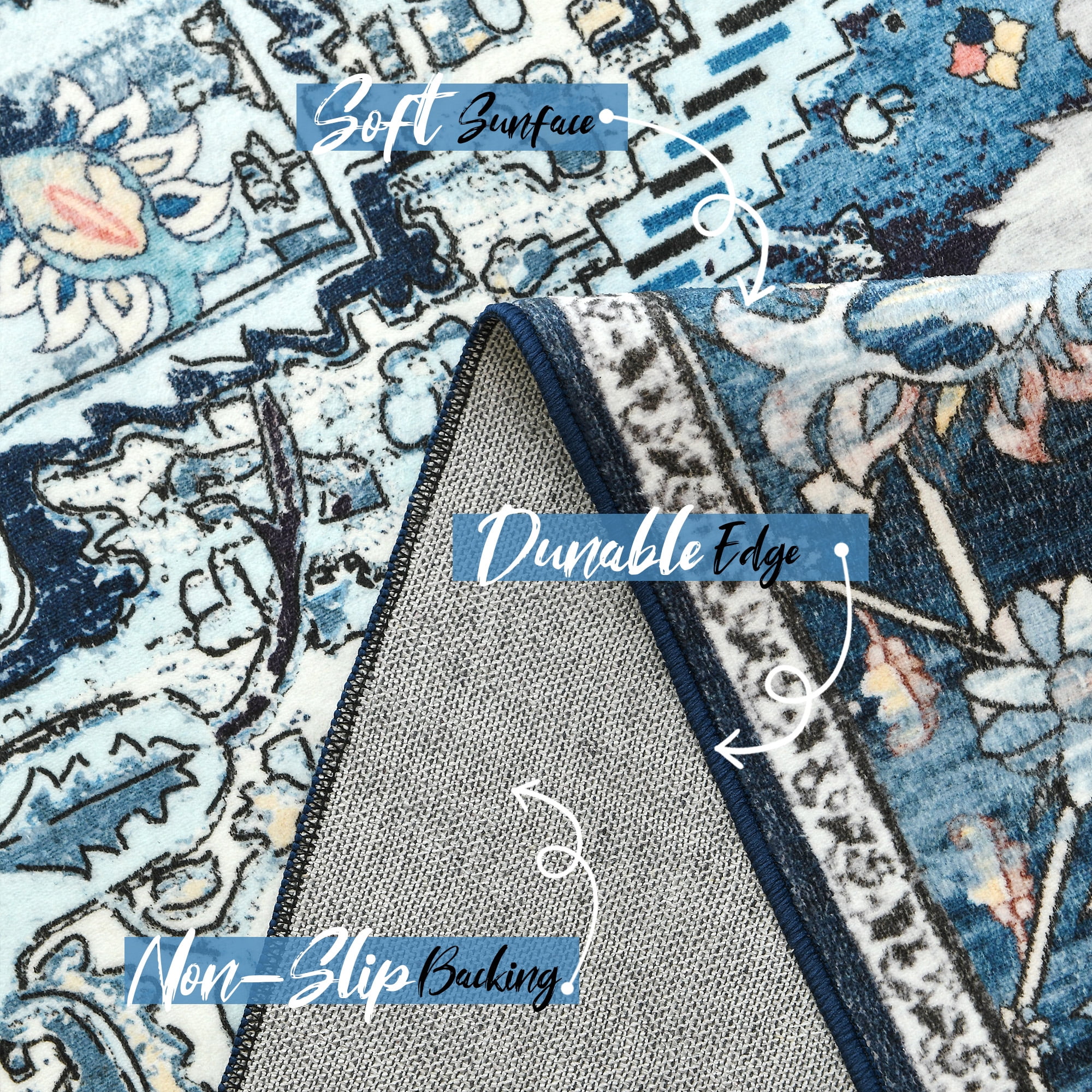 Homore Vintage Boho Oriental Medallion Area Rug, 4' x 6', Blue