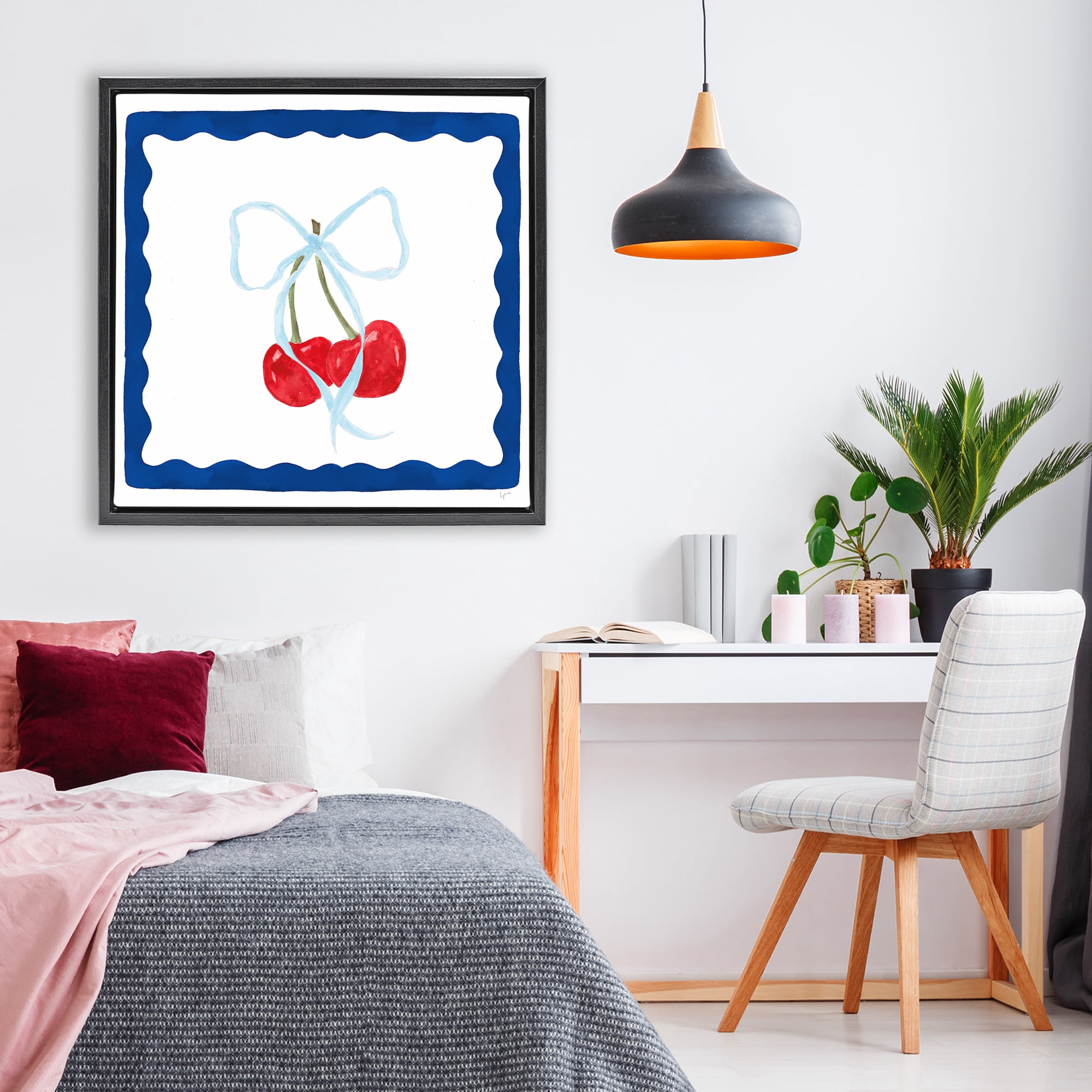 Stupell Industries Summer Bordered Cherries Black Framed Floater Canvas Wall Art, design by Lucille Price
