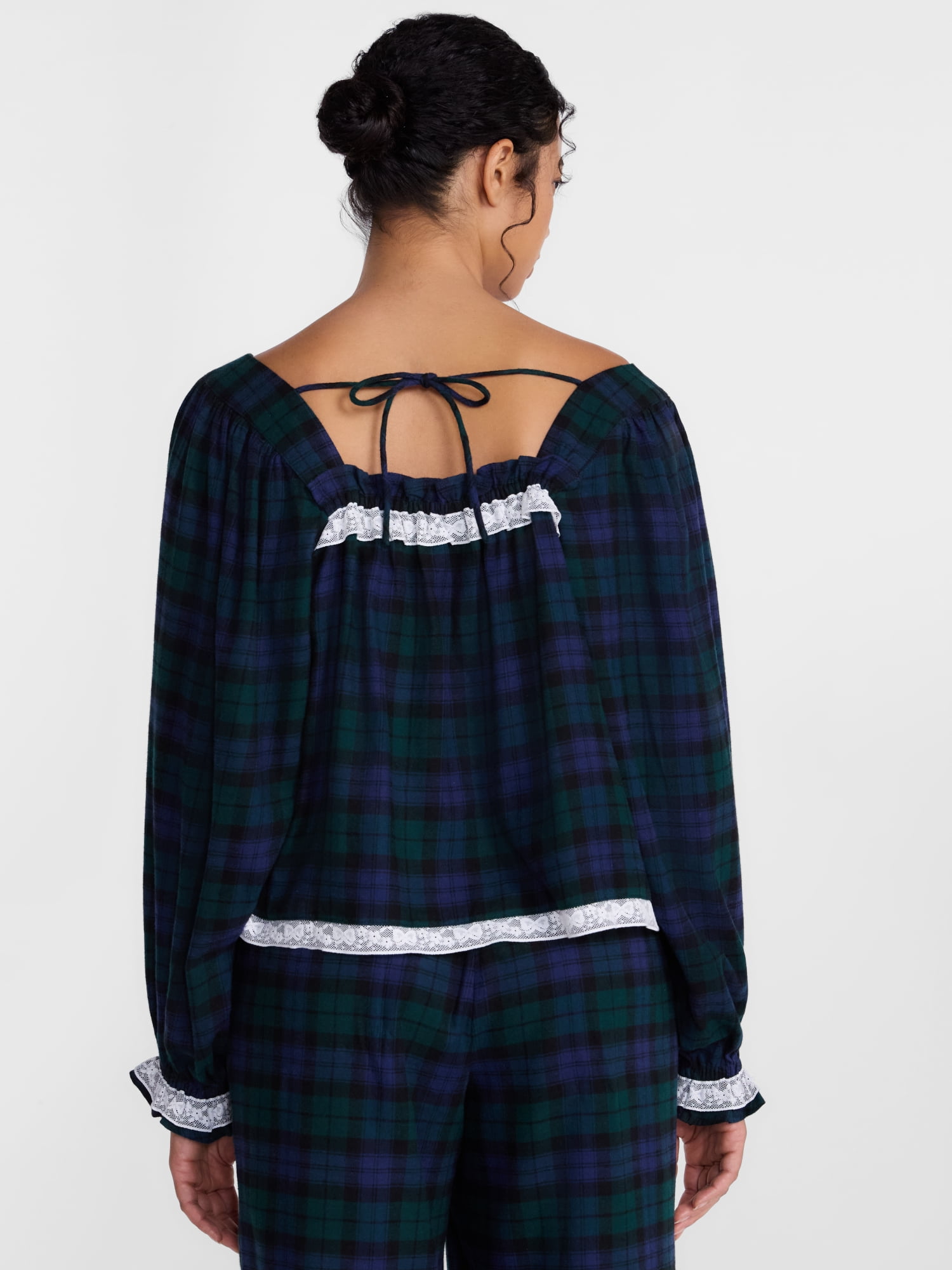 Joyspun Women's Flannel Peasant Long Sleeve Sleep Top, Sizes XS to 2X