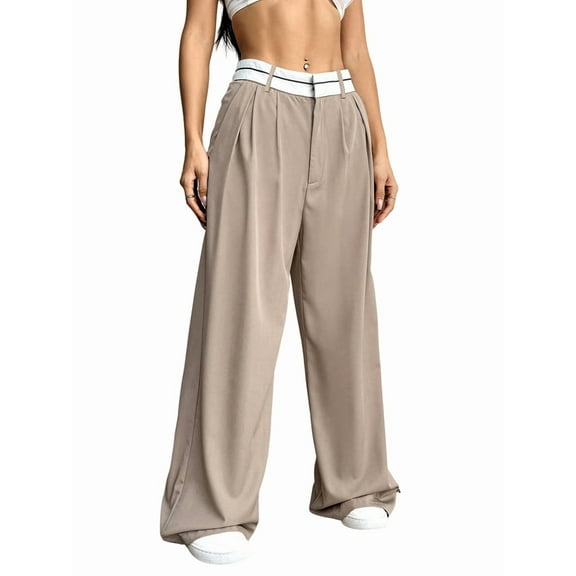 Spring and Autumn Women'S Wide-Leg Pants High Waist Business Casual Work Pants Khaki S