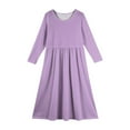 thumbnail image 4 of Big Girls Long Sleeve Dress, Extra Long Maxi Dress with Side Pockets, Cozy Fall & Spring Outfit for School & Party 140Light Purple, 4 of 4