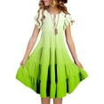 thumbnail image 1 of WERYOUNG Robes Filles Été Décontracté Mode Dégradé Manches Volantées Robe Évasée Robe Bohème Mode Filles Fête Robe Ligne A Robe d'Été, Vert Clair1, 14-15 Ans, 1 of 7