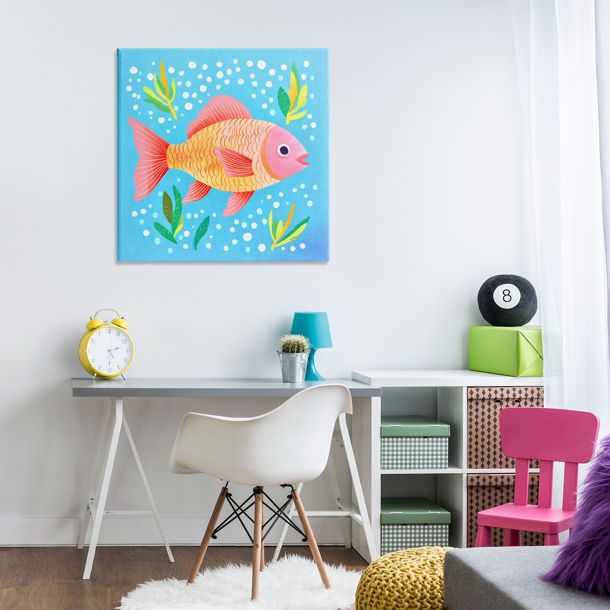 Stupell Industries Happy Fish Underwater Animals Painting Wrapped Canvas Art Print Wall Art, 30 x 30