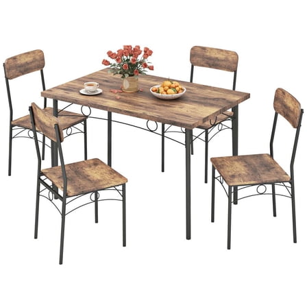 Resenkos 5-Piece Industrial Apartment Dining Set for 4 People, Brown