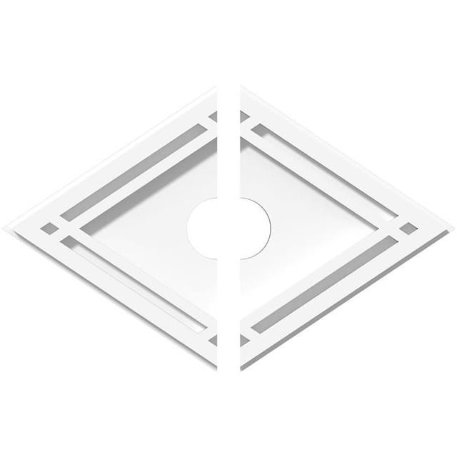 Ekena Millwork CMP14X9DD2-02000 2 in. ID x 4.75 in. Rectangle Diamond Architectural Grade PVC Contemporary Ceiling Medallion - 2 Piece