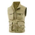 thumbnail image 2 of BiZtdJrK Mens Big and Tall Outdoor Vest Stand Collar Zip Up Hiking Cargo Vests Sleeveless Camping Fishing Jackets with Multi Pockets Khaki L, 2 of 8