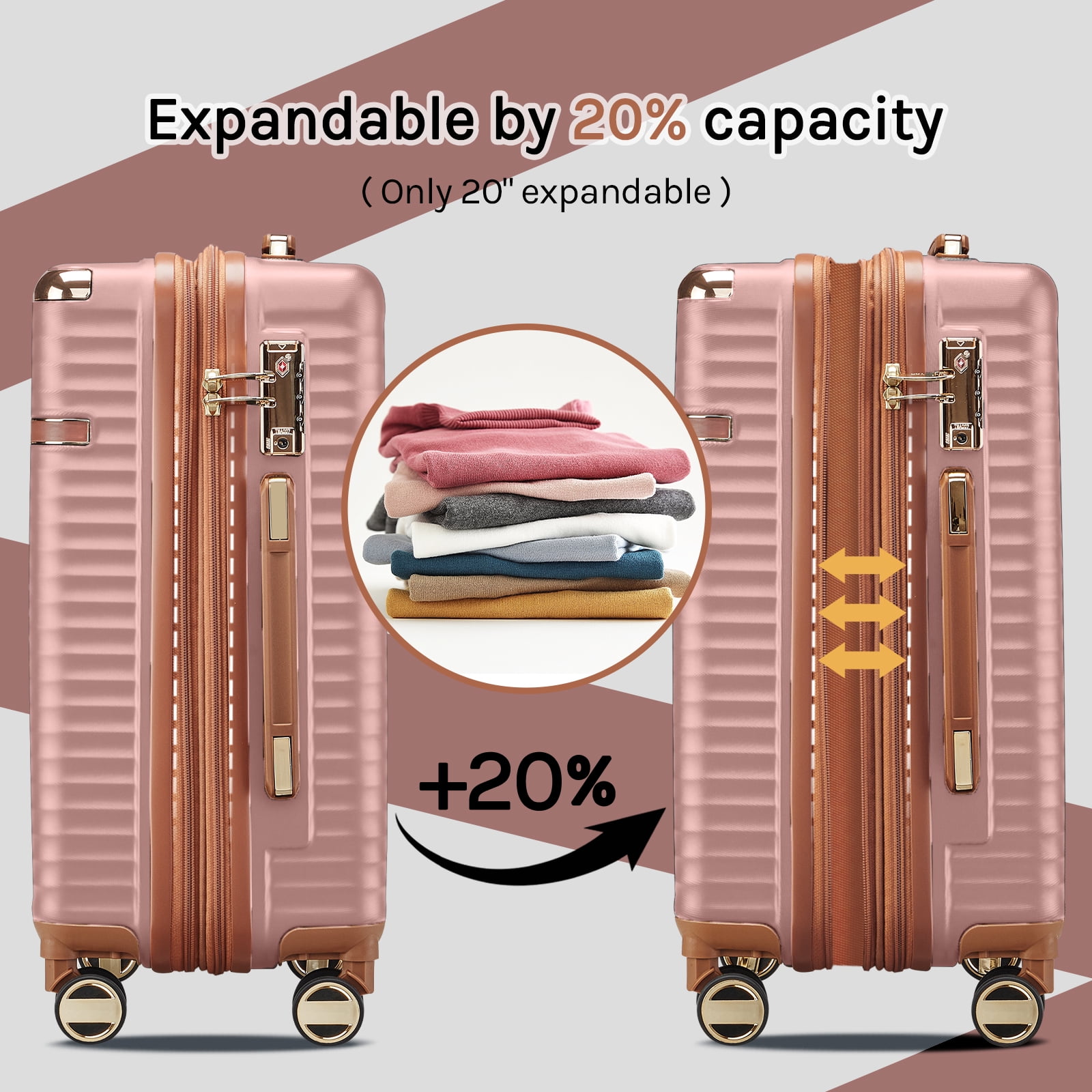 Joyway 3-Piece Carry-On Luggage Set with Swivel TSA Lock and Leather Carry Bag