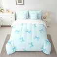 thumbnail image 2 of Manfei Princess Bow Knot Bedding Comforter Set 7-Piece, Cute Bowtie Full Bedding Set for Girls, Blue Bow Ribbon Fitted Sheet Flat Sheet, Microfiber Bedroom Decor, 2 of 8