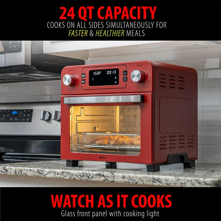 Deco Chef 24 QT Red Stainless Steel Countertop 1700 Watt Toaster Oven with  Built-in Air Fryer and Included Rotisserie Assembly, Grill Rack, Frying  Basket, and Baking Pan 