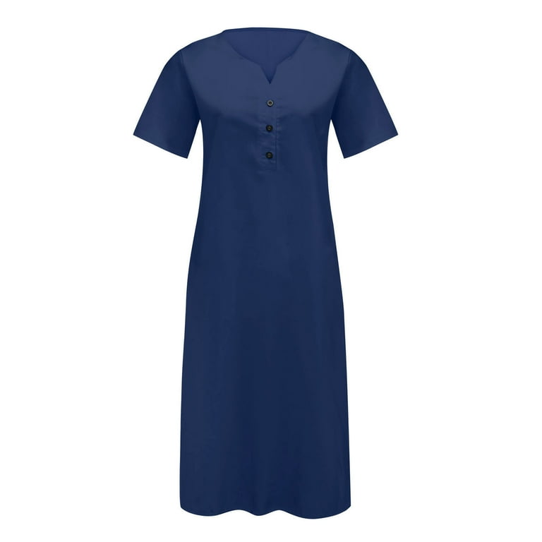 Dailytrove Women's Solid Color V-Neck Midi Dress, Short Sleeve, Casual Office & Evening Wear, Stretchy Jersey Fabric, Side Slit, Size: DT-Large