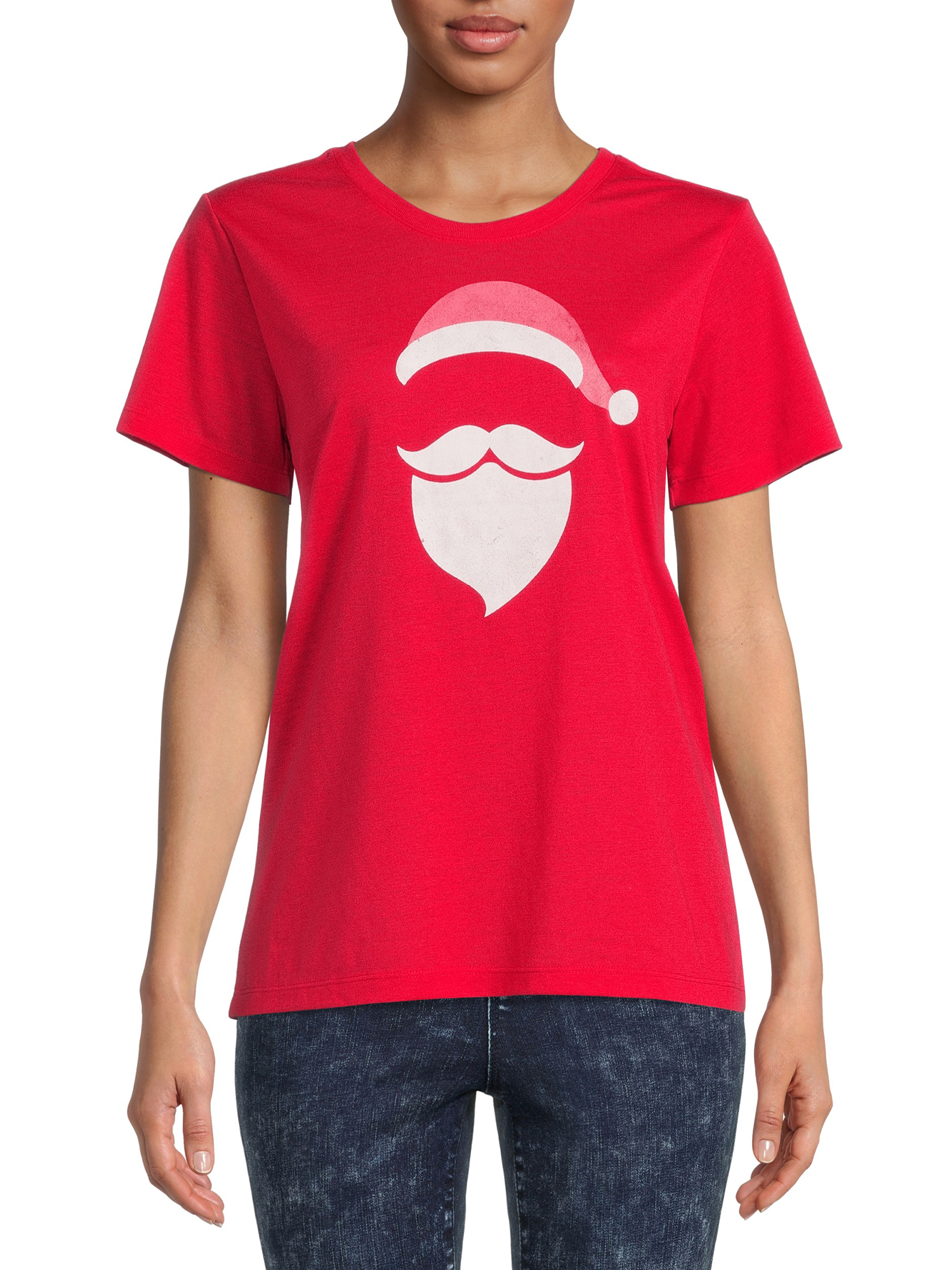Holiday Time Womens's Christmas Santa Stamp Graphic Tee
