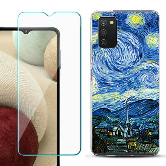 Slim-Fit TPU Fashion Phone Case for Samsung Galaxy A03s, with Tempered Glass Screen Protector, by OneToughShield ® - Starry Night Paris