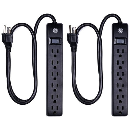 GE 6 Outlet Surge Protector 3ft. 450J Black 2 Pack – 83969