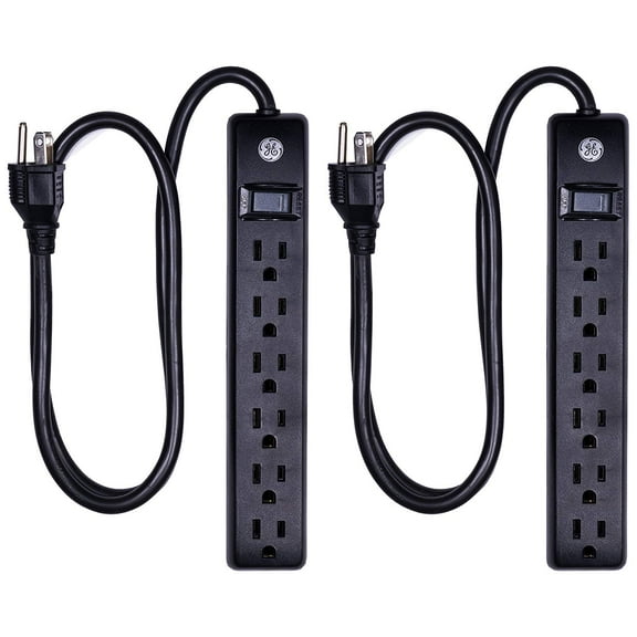 GE 6 Outlet Surge Protector 3ft. 450J Black 2 Pack – 83969