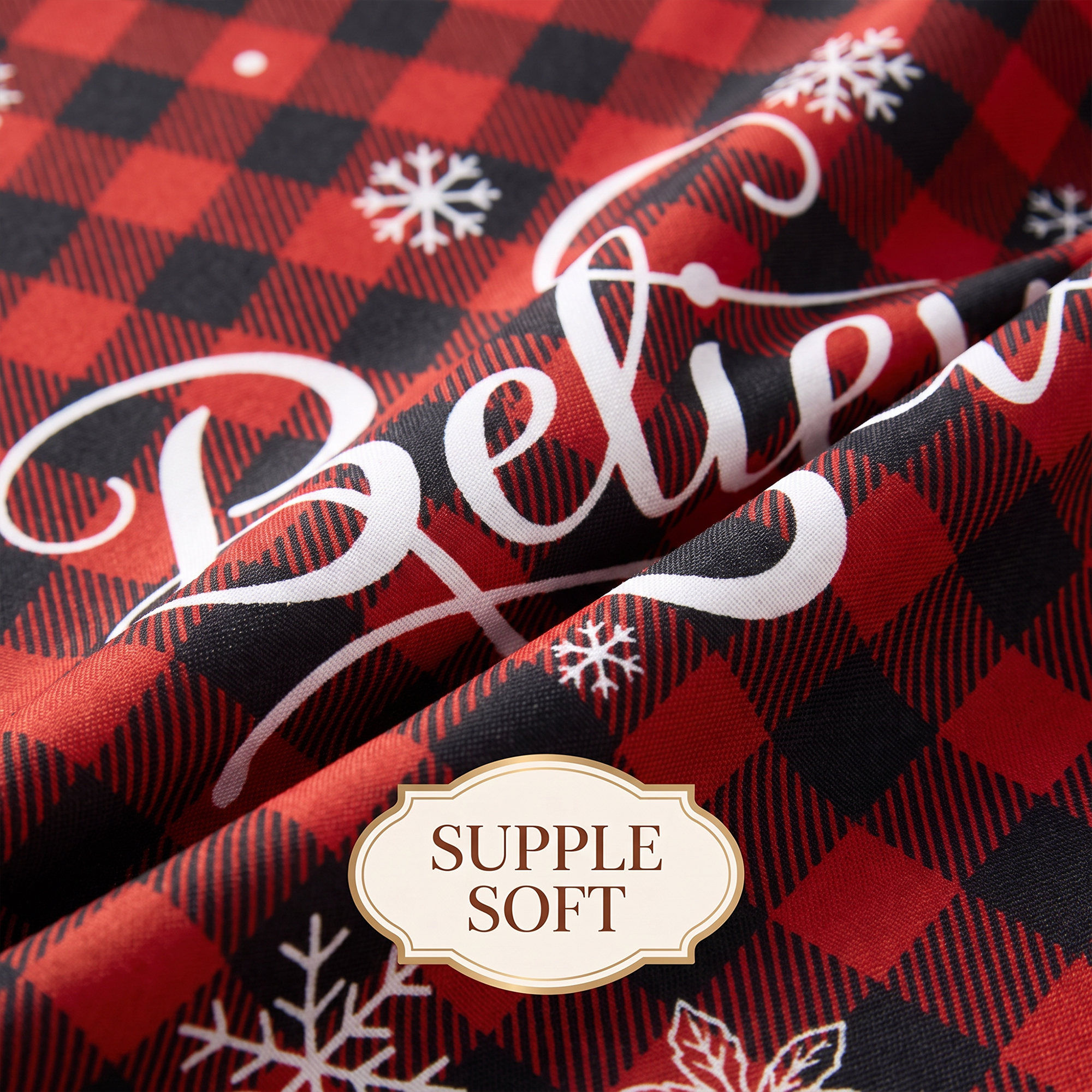 Sm:)e Believe Buffalo Check Plaid Christmas Tablecloth 70 Inch photo 2