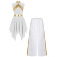 thumbnail image 7 of iiniim Girls Metallic Sleeveless Irregular Liturgical Praise Dance Dress with Wide Leg Pants Set Worship Dancewear White 6, 7 of 7