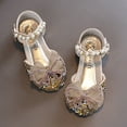 thumbnail image 4 of WERYOUNG Girls Sandals Summer Sparkly Sequins Rhinestone Bow Pearl Dance Performance Princess Shoes Kids Classic Party Wedding School Sandal,Gold,15-18 Months, 4 of 5