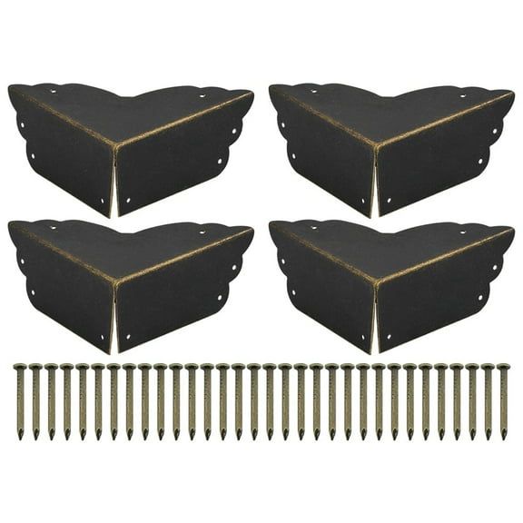4PCS Bronze Metal Corner Guards for Furniture - Antique Decorative Edge Protectors with Screws - 71mmx71mmx30mm Rustic Box Corner Guards for Cabinets Tables Crates