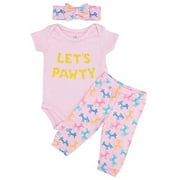 Girls Let's Pawty Birthday Balloon Animal Onesie Outfit (6m) Pink