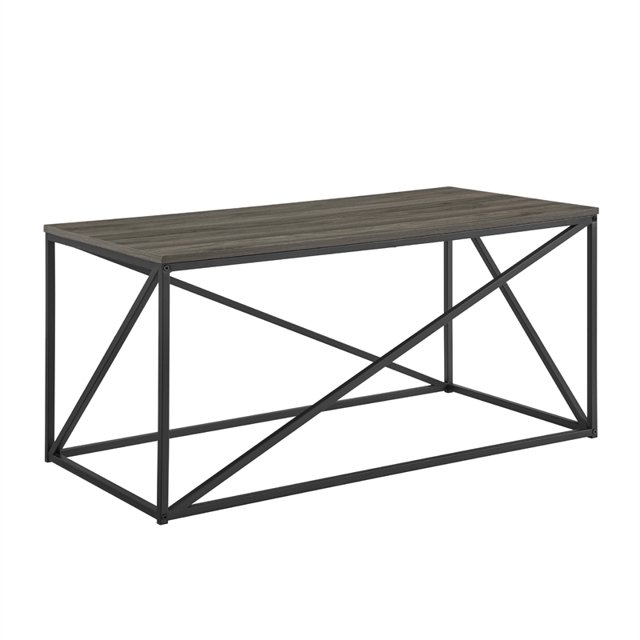 Table Basse Géométrique Moderne en Métal et Bois de 40 Po - Gris Ardoise