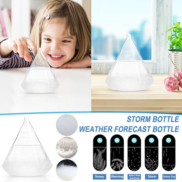 Aodebiao Bouteille en Verre Diamant Prévisionniste Météo avec Base Baromètre Décoration Maison Bureau, Prédire Soleil Nuages Orageux Neige, Verre Borosilicaté Élevé