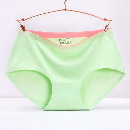 BUYISI Women Ladies Brief Panty Cotton Seamless Color Matching Middle Rise Sexy Breathable Solid Color Comfortable Green M