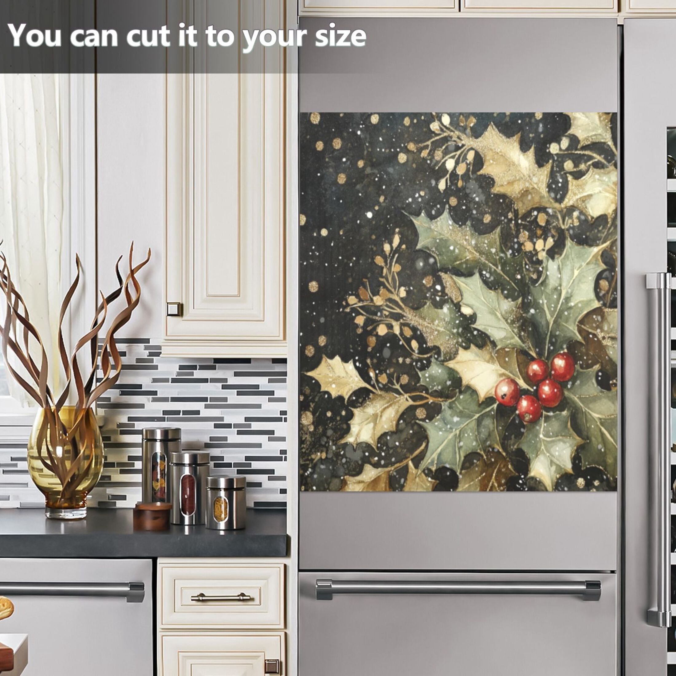 Dishwasher Magnetic Sticker 23x26 Inch Refrigerator Magnetic Sticker Washing Machine Magnetic Sticker Kitchen Panel Magnetic Sticker Home Decor Snowflake Holly and Mistletoe