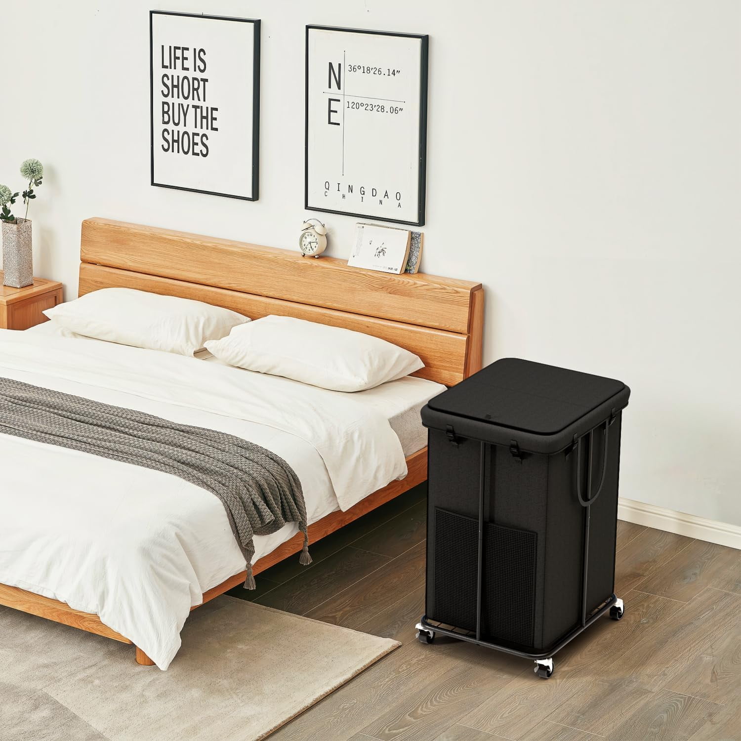 YKDIRECT 150L Large Laundry Hampers with Lid, Oxford Fabric Laundry Basket, Metal Frame and Removable Bag Design with Wheels, Suitable for Bedroom, Bathroom, Dorm Room, Laundry Room - Black