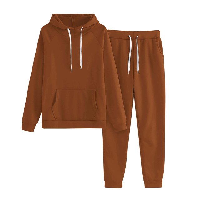 Gibobby Conjunto de Pantalones para Mujer Sudadera de manga larga con capucha de color liso para mujer con bolsillo y conjunto de forro polar(BW2,M)