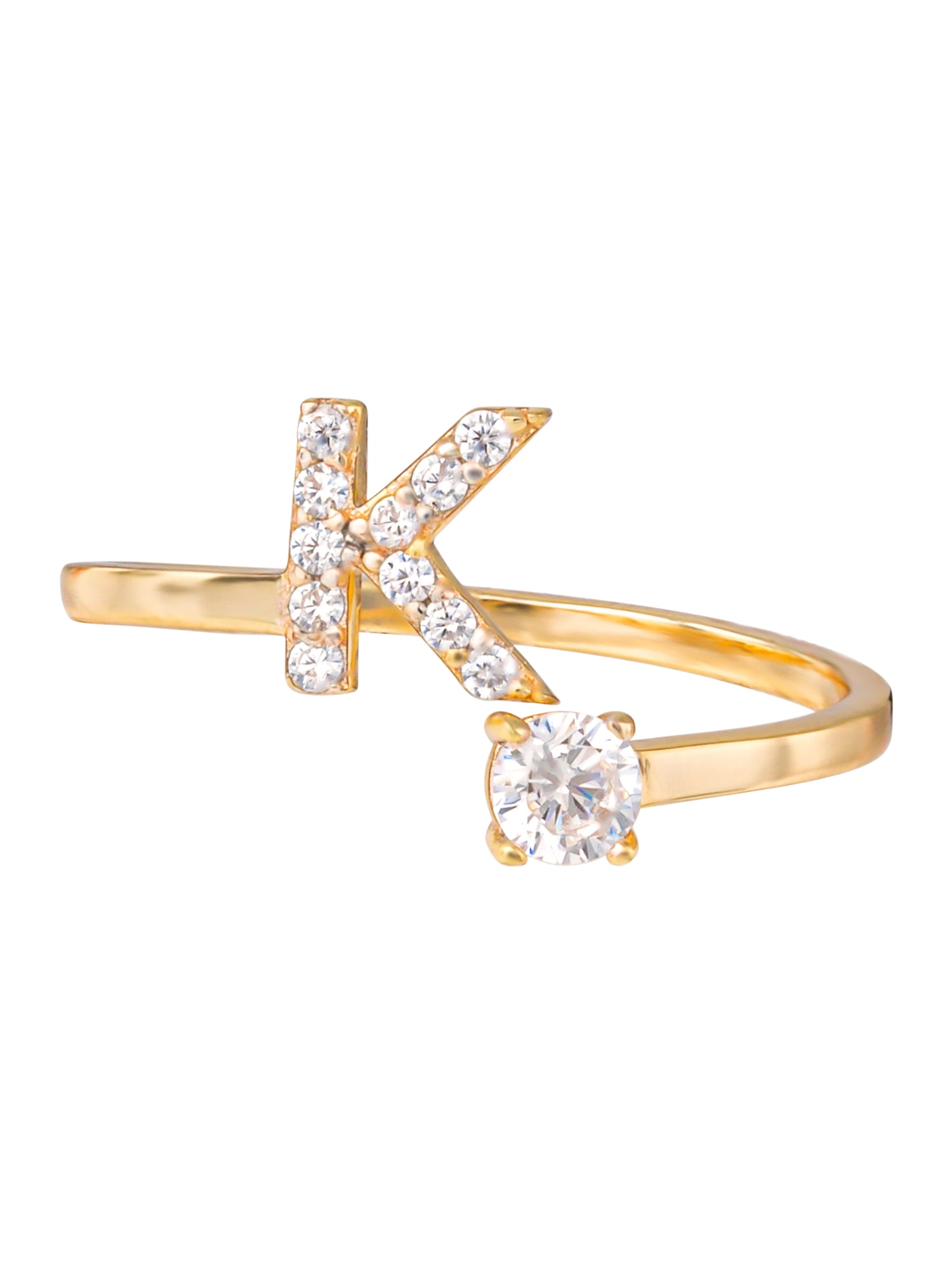 Brilliance Fine Jewelry Sterling Silver 14kt Gold Plated Cubic Zirconia Initial K Adjustable Ring