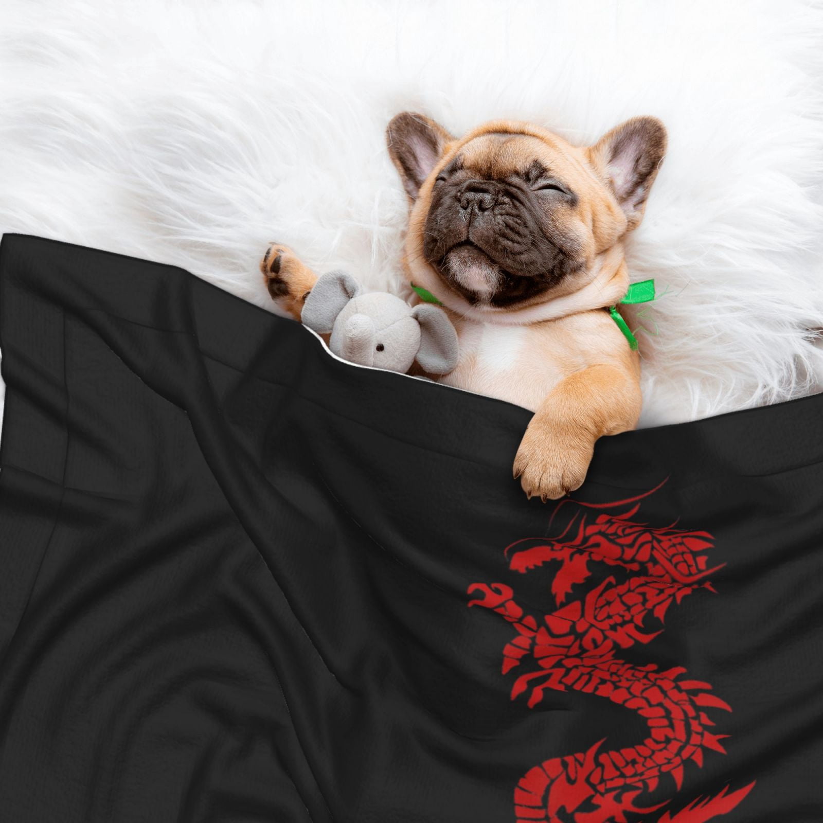 Flannel Throw Dog Blanket Red Loong-Dragon Soft Warm Print Pet Blankets for Small Dog Cat Puppy
