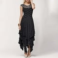 thumbnail image 2 of Vestido largo sexy de mujer con falda irregular de encaje alto y bajo - Cuello en V, mangas con volantes, diseño con bolsillos - Apto para la playa, para llevar de forma informal o para fiestas - A, 2 of 5