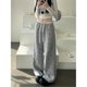 thumbnail image 4 of Pantalones casuales de Hello Kittys grises para mujer, pantalones holgados de cintura baja, rectos, con pierna ancha, pantalones de ocio, pantalones deportivos para niñas, 4 of 5